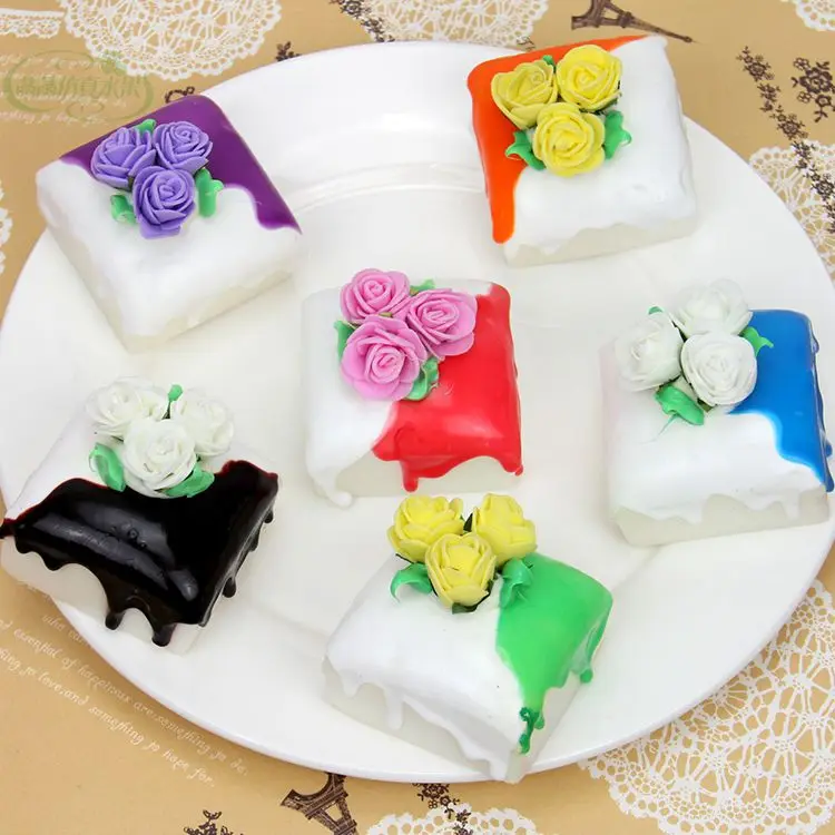 

6pcs Simulated double color square rose cake PU fake model