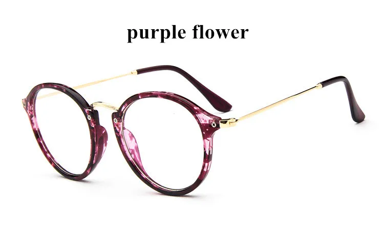 Ретро очки, прозрачные очки, Женская оправа, розовые очки, оптические прозрачные линзы, круглые очки, оправа для компьютера oculos - Цвет оправы: purple flower