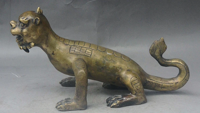 

11" Folk China FengShui Temple Bronze Auspicious Beast Exorcism Unicorn Statue