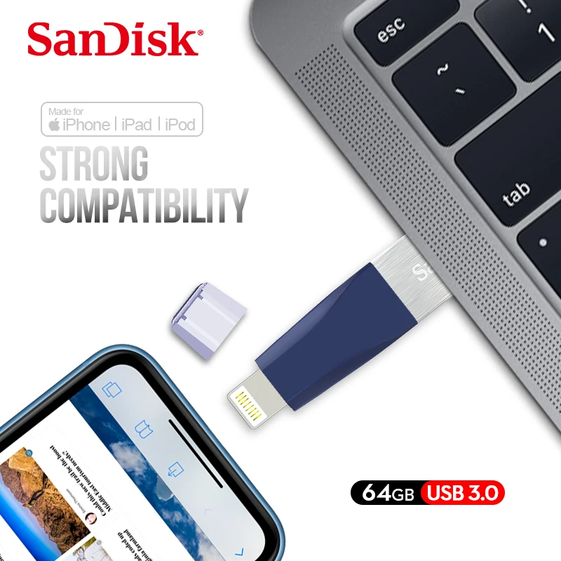 SanDisk USB флэш накопитель OTG USB 3,0 64 Гб Флеш накопители Lightning usb-накопитель для iPhone iPad MFI Memory Stick