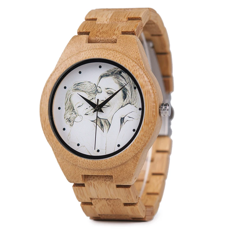 Custom Brand Your Own Photo Watch Unique Bamboo Wood Leather Causal Quartz Men Watches Customized Logo Birthday Gift For Lovers