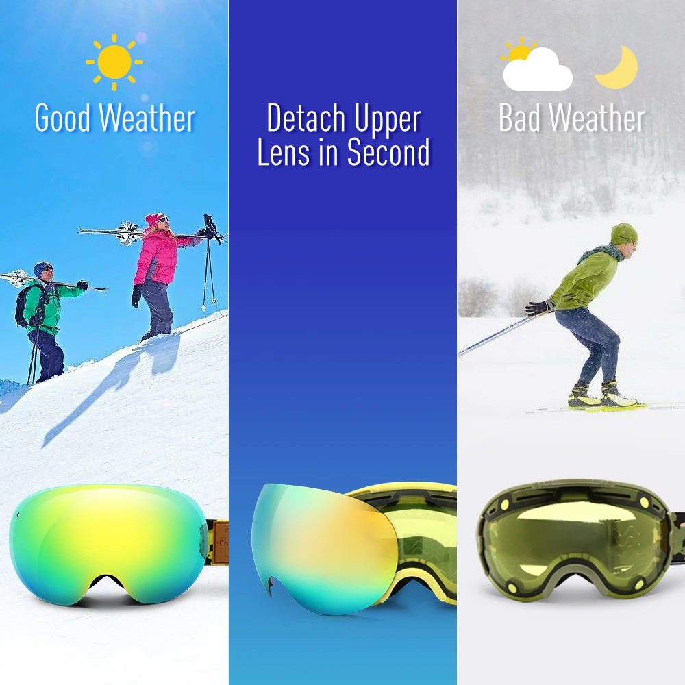 Лыжные очки 2 в 1 с магнитными двойными линзами для ночного катания на лыжах, Противотуманные Солнцезащитные очки UV400 для сноуборда