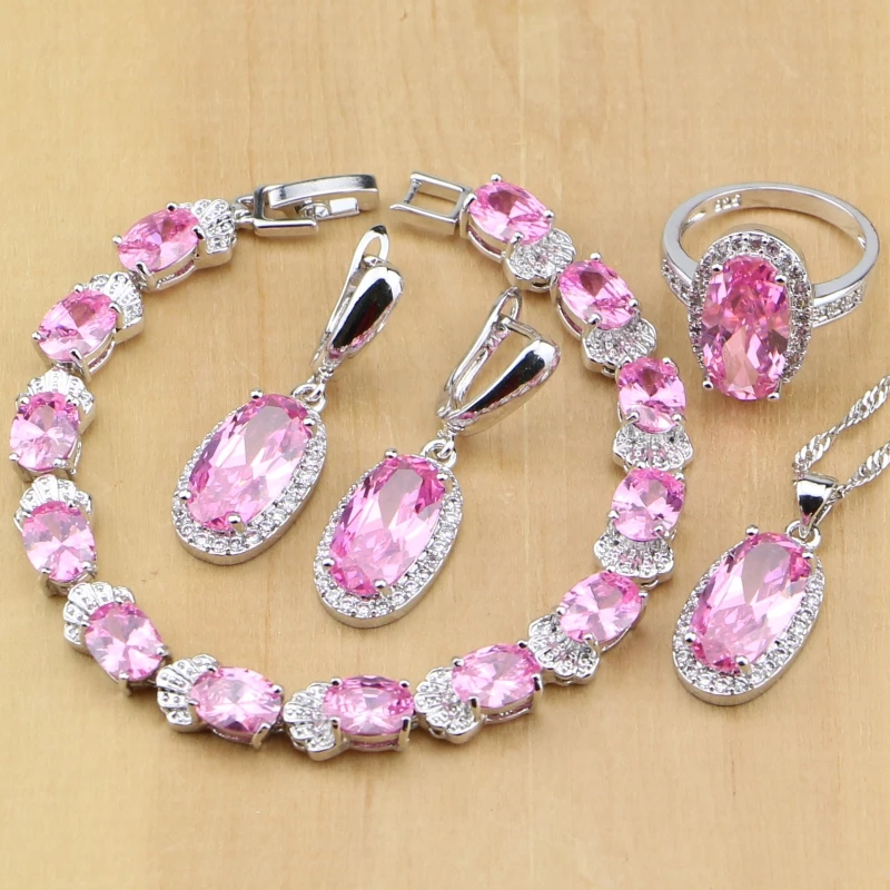 Buy Lovely Pink CZ Silver 925 Jewelry Sets For Women