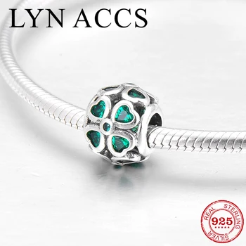 

Hollow out round 925 Sterling Silver like four-leaf clover green CZ fine Bead Fit Original Pandora Charm Bracelet Jewelry making