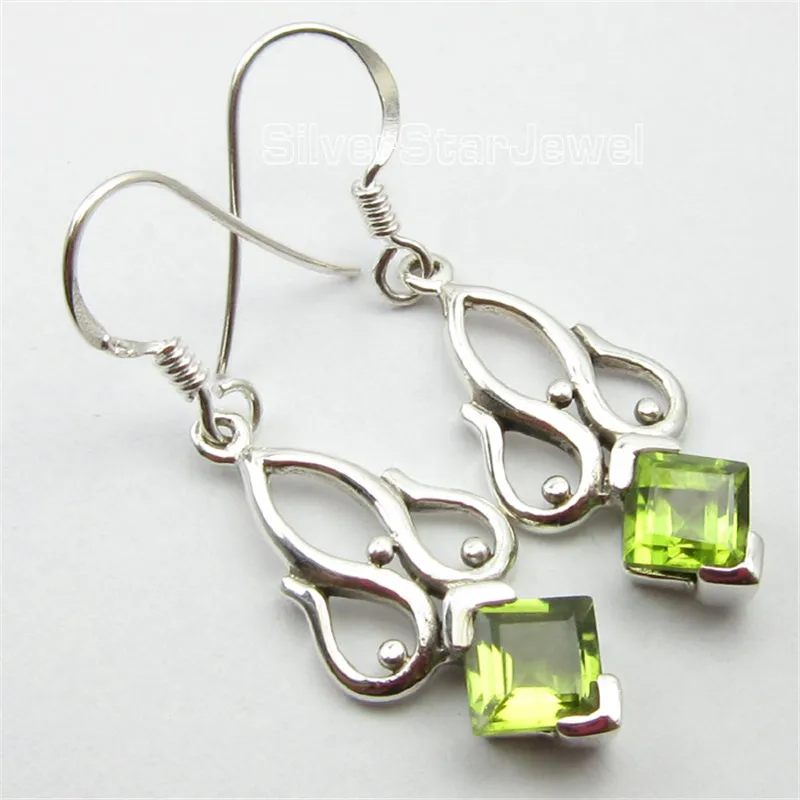 

Pure Silver Earrings !! SQUARE AMETHYSTS Gem UNUSUAL DESIGNER Jewelry 3.9 CM Variation
