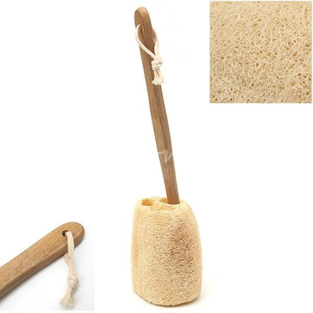 Wooden Handled Natural Sponge Loofah Back Scrubber Brush Bath Long
