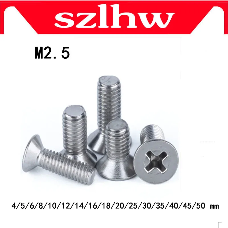 

NEW 50pcs M2.5 DIN965 Stainless steel countersunk flat head philips micro machine screw M2.5 * 3/4/5/6/8/10/12/14/16 -50 mm