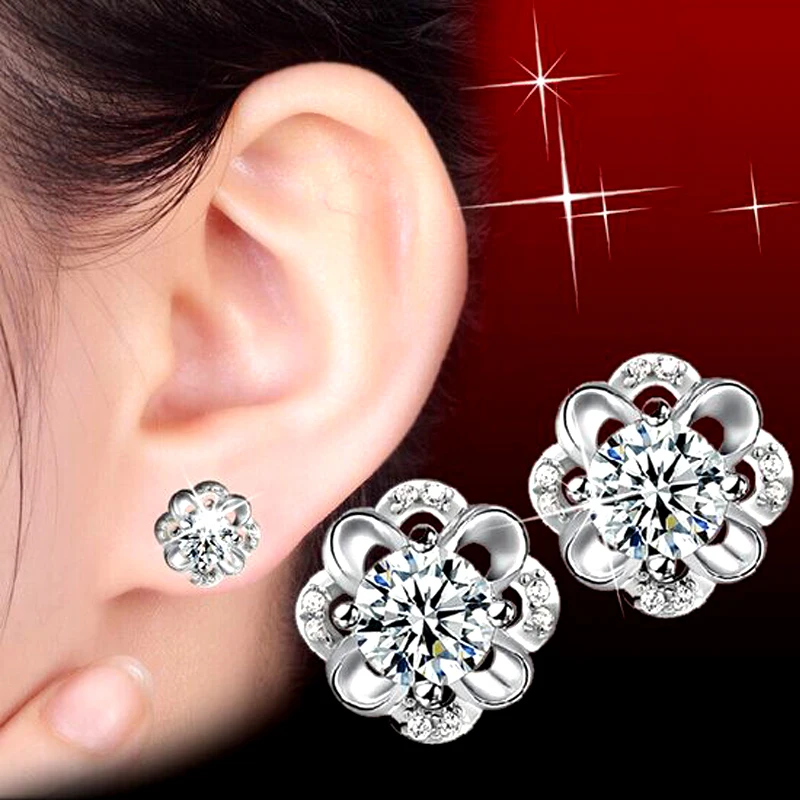 

luxury Genuine 925 Sterling Silver Woman Earrings Fashion Flower Design With AAA Grade Cubic Zircon Crystal Jewelry Gift