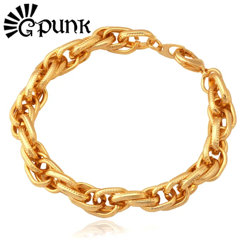 

Rock New Hot Fashion Jewelry Women/Men Gift Trendy yellow Gold color Round Chain & Link Bracelets Bangles (H401)