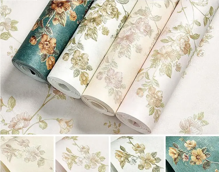 Papel de Parede Sala de Estar Beibehang Vintage American Pastoral Tecido Não Tecido Floral Quarto Sofá Compacto 4 papel de parede floral papel de parede
