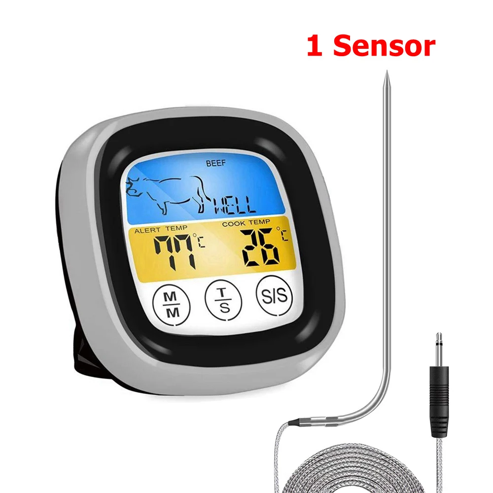 Цифровой пищевой термометр сенсорный барбекю мясо приготовления термометр таймер обратного отсчета с зондом и функцией сигнализации - Цвет: 1 Sensor