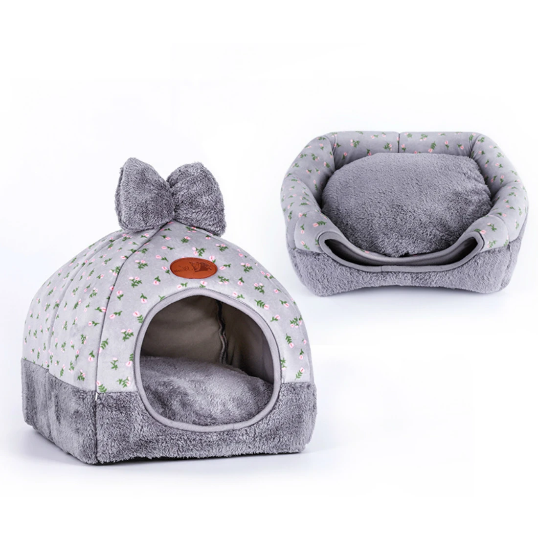 

2018 New Bow Knot Dog Houses for Small Medium Dogs Fleece Winter Nest Mat Foldable Removable Cushion Washable Kennels Case
