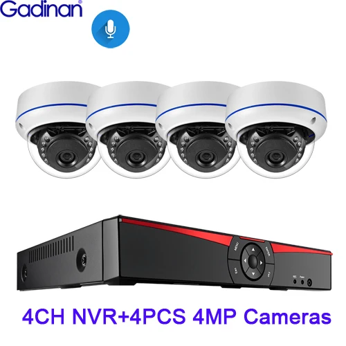 4PCS 4MP Cameras Gadinan 4CH 5MP POE NVR комплект системы безопасности камеры 5MP 4MP 2MP ИК наружная купольная аудио POE ip-камера комплект видеонаблюдения - Цвет: 4PCS 4MP Cameras