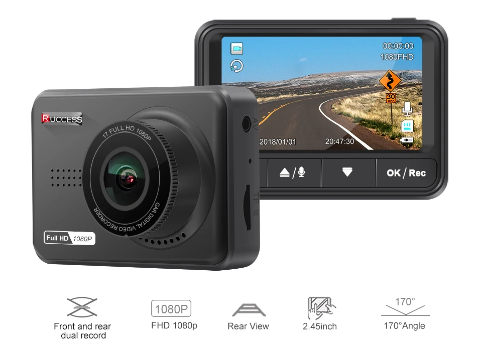 1 Ruccess H550 Dash Camera Car DVR FULL HD 1080P Novatek 96658 IMX323 WDR Parking Guard 170 Degree 2.45 inch IPS Screen