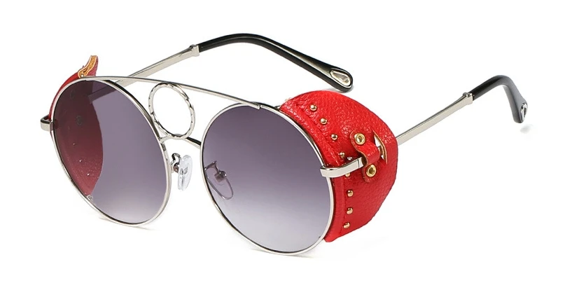 Пара панк кольцо Круглые Солнцезащитные очки для мужчин и женщин Модные Оттенки UV400 Винтажные Очки 45810 - Цвет линз: C4 silver gray