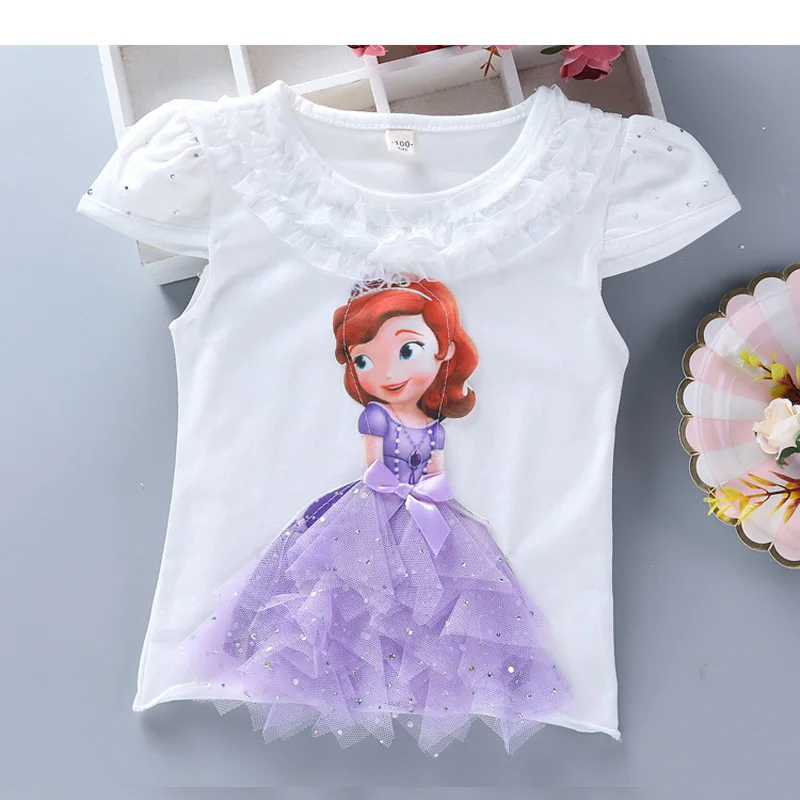 

2019 Kids Sofia White Shirts Clothing Baby Girls Summer Elsa Princess T-Shirt Childen Tshirts Girl Cotton Tees Tops Lace T Shirt