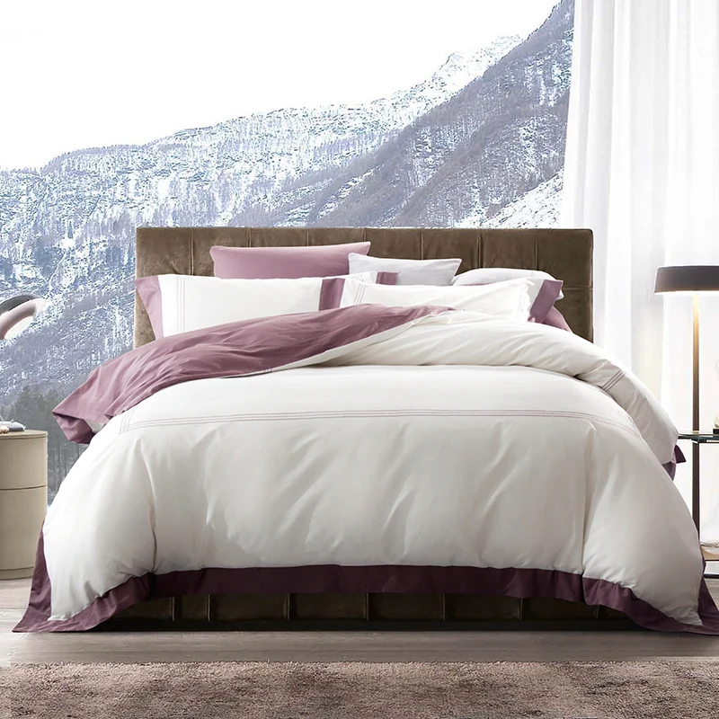 - Egyptian Cotton Queen King size Bedding Set White Hotel DuvetQuilt cover Bed Fitted sheet set ropa de cama parrure de lit
