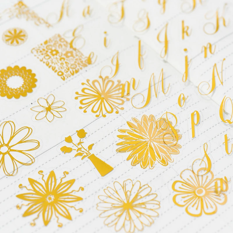 1 pcs Hot stamping sticker golden letter flowers pvc sticker diy Handmade Gift Card album Scrapbook kawaii decoration sticker