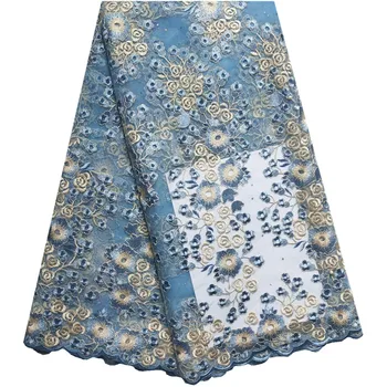

Latest African Lace Fabric 2019 High Quality Lace French Mesh Fabric Beaded Stones Nigerian Swiss Lace Fabrics For Dress 1378