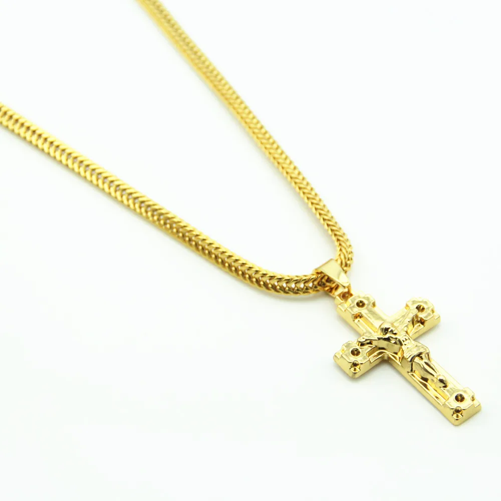 Trendy Hip Hop Necklace Jesus Cross Pendant Necklace Gold Colors Rap Rock Hip Hop Necklace