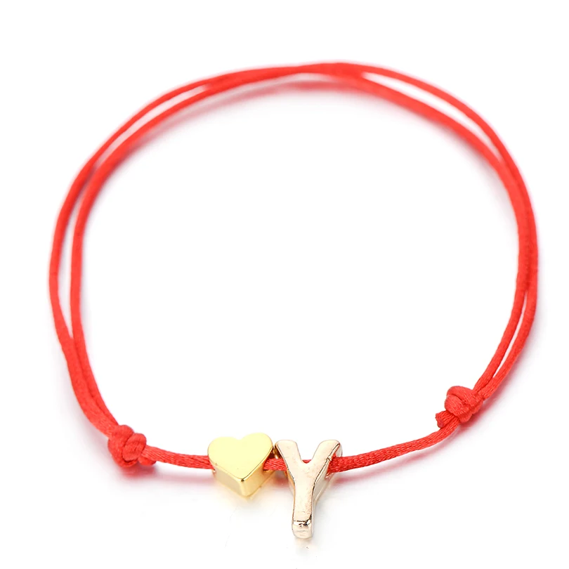 IYOE Gold Silver Color Tiny Heart Initials Name Letter Bracelet For Women Men Kids Hand Braided Red Rope Bracelets Couple Gifts