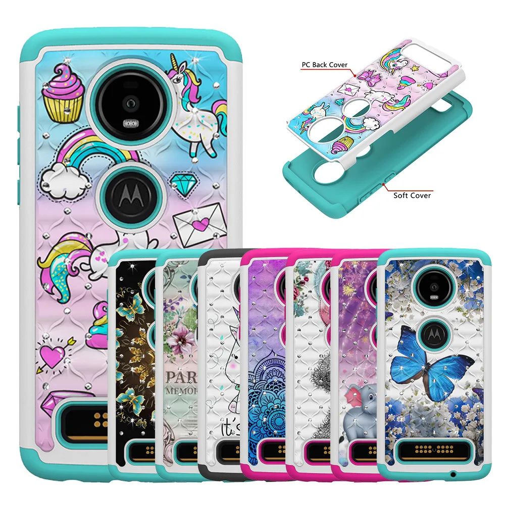 

Fashion Case sFor Motorola Moto Z4 Play Case Drill Soft Silicone + Hard PC Protection Cover For Moto Z4 Play Case Cover Capa