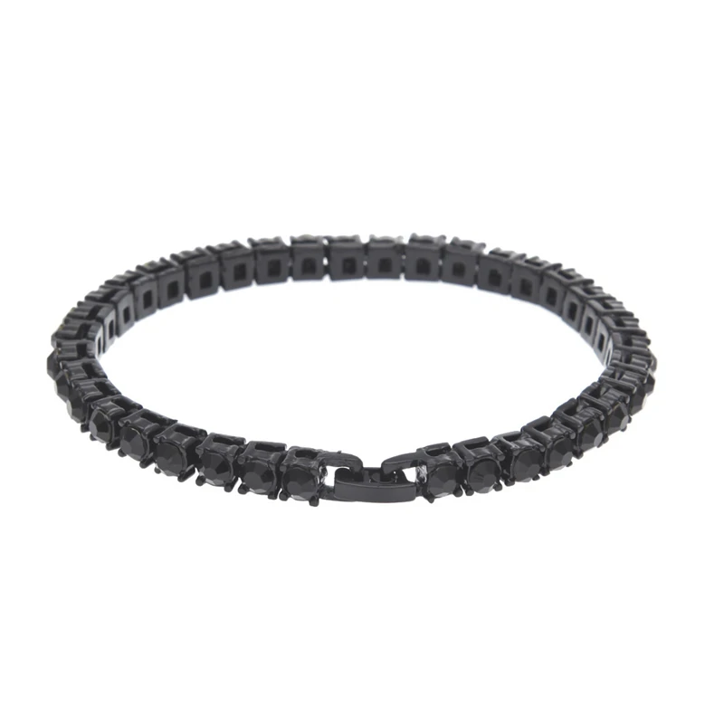 Micro Pave мужские хип-хоп браслеты, браслет со льдом, блестящий 1 ряд, круглый кубический цирконий, Теннисный мужской блестящий браслет, женский браслет - Окраска металла: 8inch black