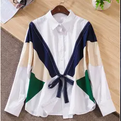 Блузка-рубашка с длинными рукавами, украшенная цветными лентами и бантом 54511-LH