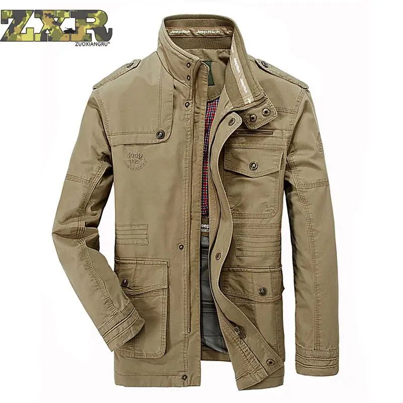 

Autumn New Men Jackets Solid Color Zipper Standing Collar Regular Section Multi-pocket Cotton Casual Military Tactical Jackets