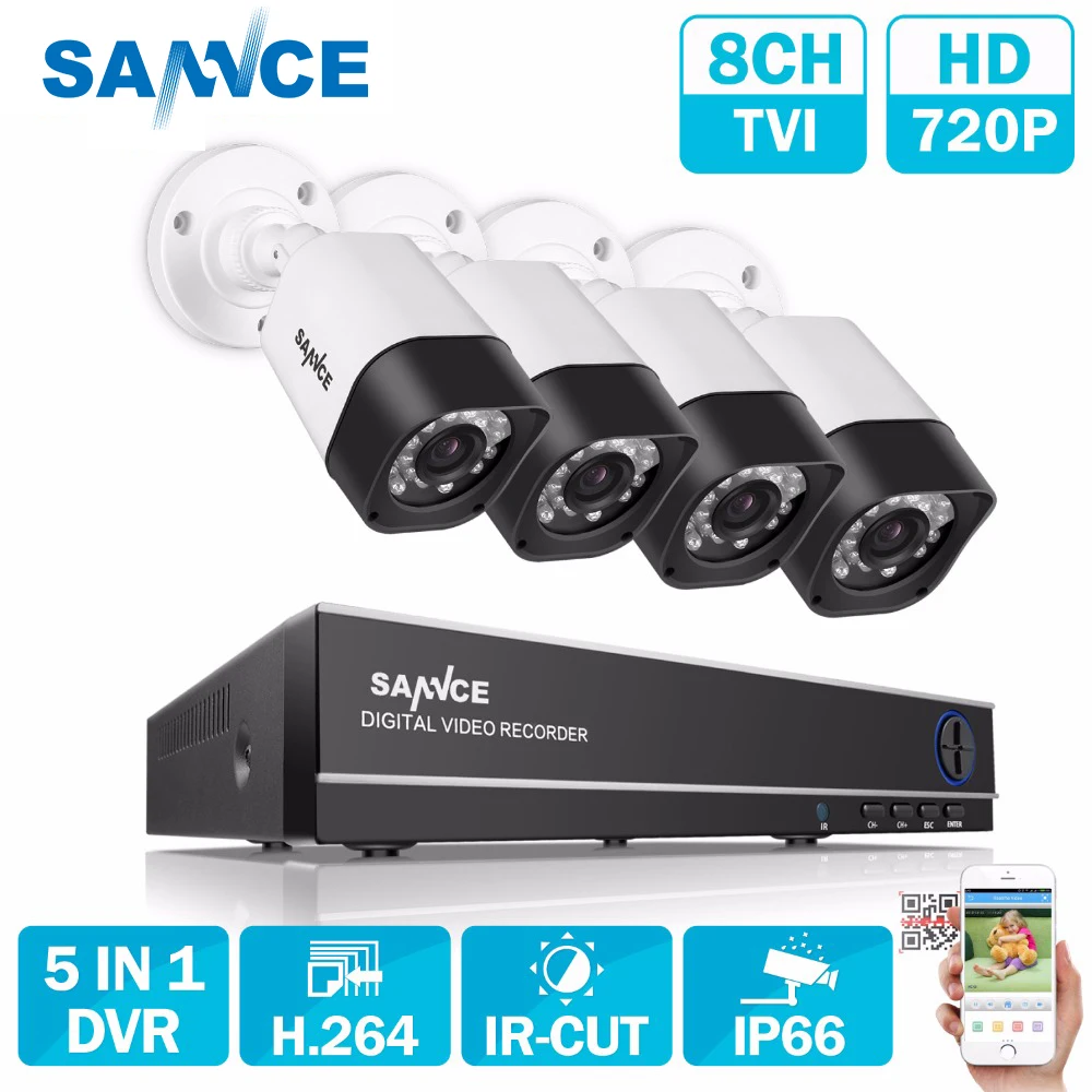 

SANNCE 8CH AHD 720P CCTV System 1080N DVR 4pcs 720P 1280TVL Security Cameras IR night Vision Home Surveillance Kits