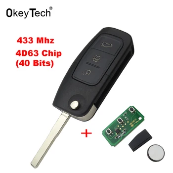 

OkeyTech 2pcs/lot 433Mhz 4D63 Chip 3 Buttons Flip Folding Remote Control Key for Ford Focus Fiesta Galaxy Fob Case HU101 Blade
