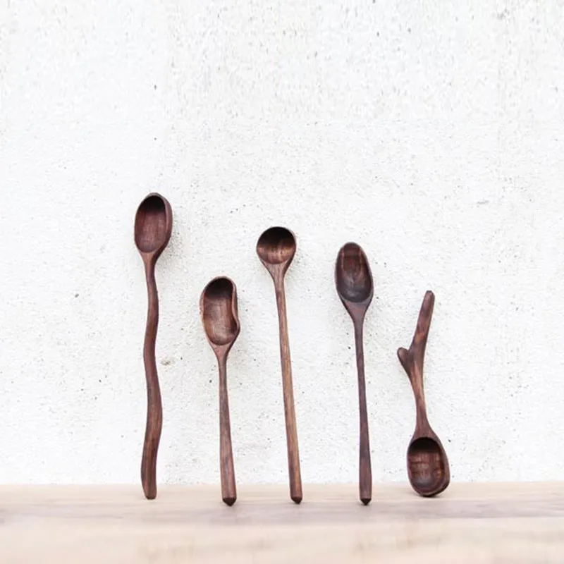 

Natural Wood Spoon Eco-Friendly Handmade Wooden Tableware Creative Irregular Shape Spoon Japan Style Soup Spoon Teaspoon