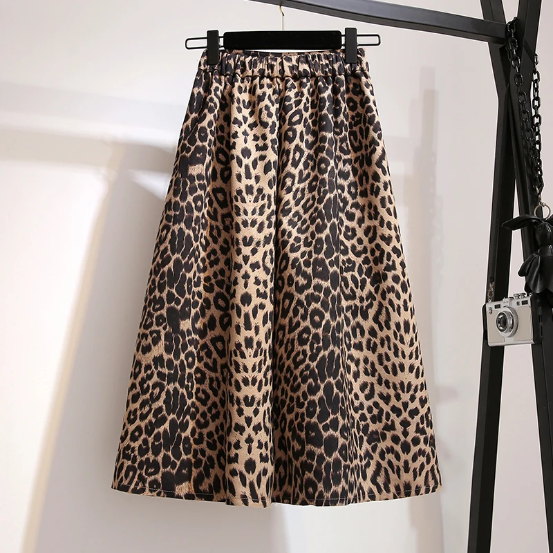 

YICIYA plus size Leopard skirt satin for Women midi 3xl 4xl 5xl large zipper high waist vintage elegant 2019 yellow mid clothing