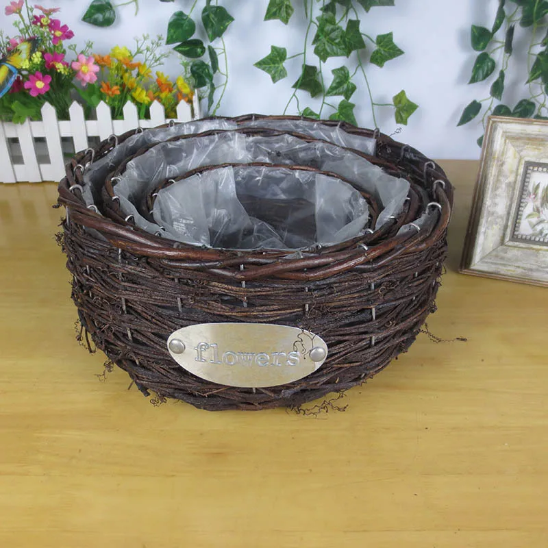 

Vintage Pastoral Wicker Storage Basket Ornaments Furnishing Articles Flower Potted Living Room Flower Vase Home Decoration Gifts