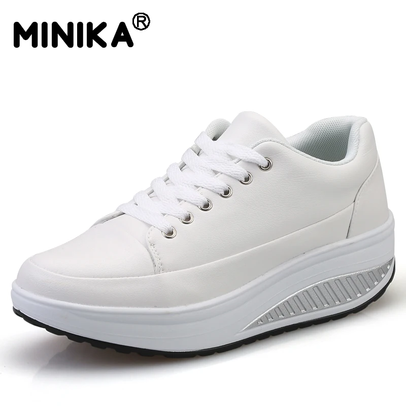 Minika/tenis feminino; женская повседневная обувь; кожаная обувь на танкетке; обувь для танцев; дышащая легкая прогулочная обувь суперзвезды; цвет белый