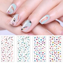LEMOOC 1 лист водная наклейка перо цветок серия переводная наклейка для ногтей искусство украшения для ногтей водяной знак, маникюр 9 узоров