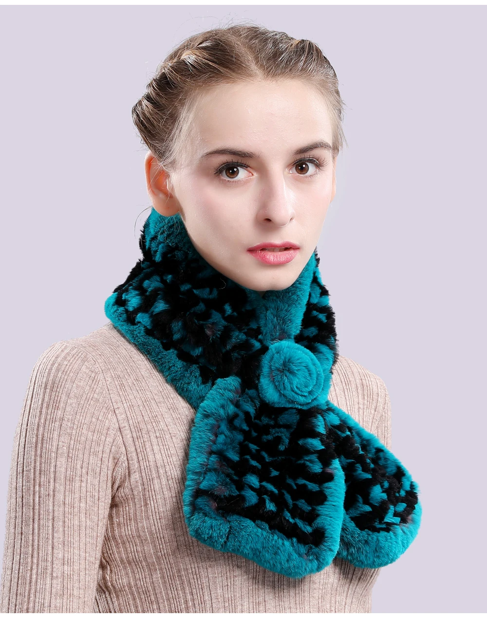 Hot Sale Handmade Knitted Real Natural Rex Rabbit Fur Scarf Winter Real Rex Rabbit Fur Scarves Women Rex Rabbit Fur Ring Shawl