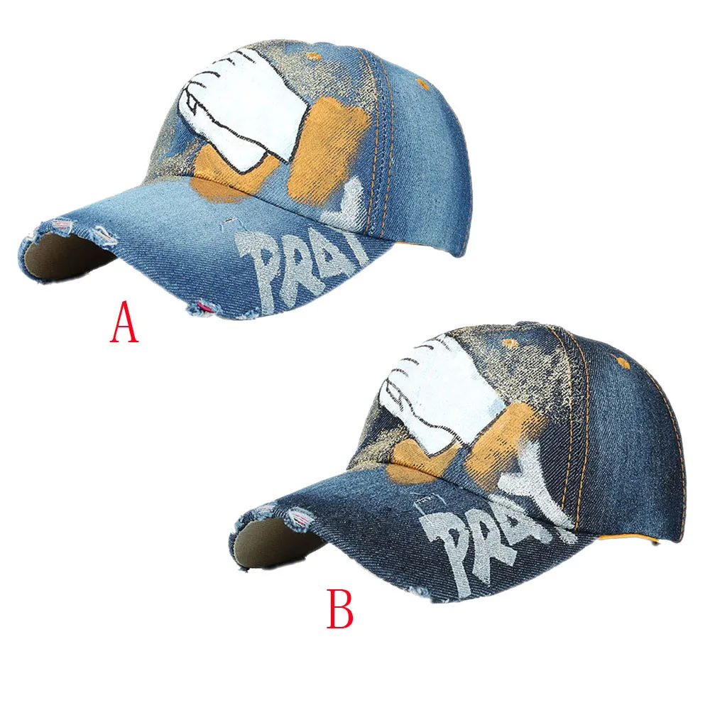 Rapero los hombres y las mujeres ajustable Denim pintada mano Gorra de béisbol Gorra de Baseball