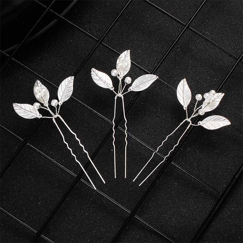 3Pcs HS-J5099-Silver QYY модные жемчужные аксессуары заколки для волос ювелирные изделия серебряные свадебные заколки для волос и заколки свадебные головные уборы для женщин - Metal color: 3Pcs HS-J5099-Silver