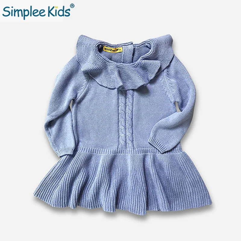 

Simplee Kids Autumn Girls Knitted Dresses Cotton Petal Collar Princess Dresses For Girls 2018 Ruffles Sweater Dress Kids Clothes