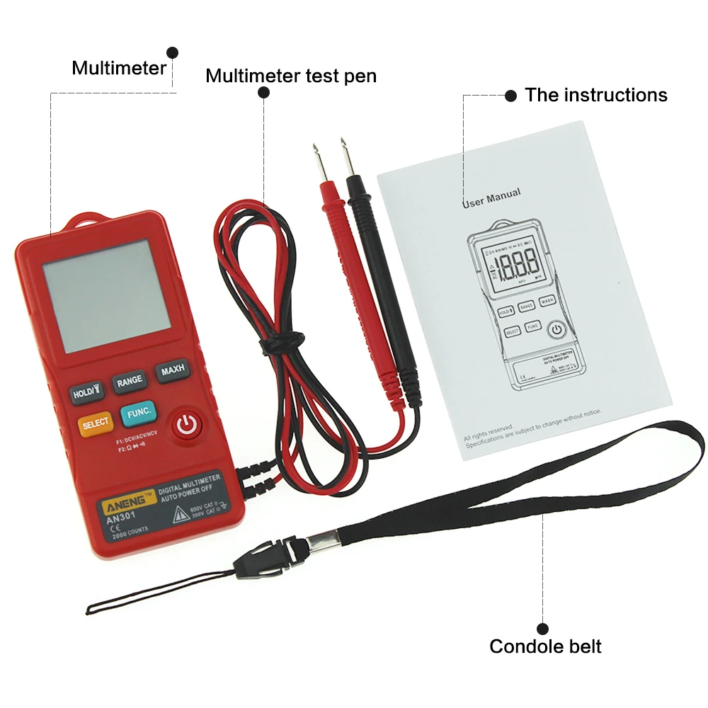 Портативный AN301 цифровой ЖК-дисплей 1999 счетчик микрометр DC AC напряжение тест er для электриков ежедневный тест инструмент