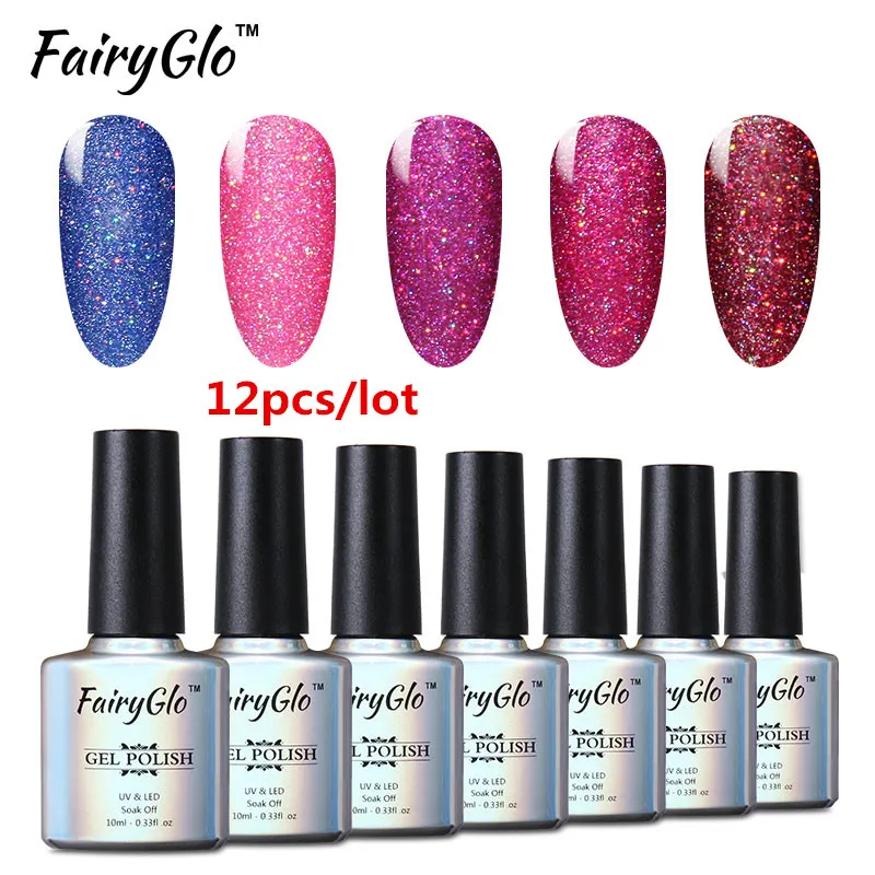 

FairyGlo 12 Colors/Lot Bling Neon Gel Nail Polish 10ml UV LED Lamp Soak Off Vernis Semi Permanent Nial Gel Lak Gelpolish Lacquer