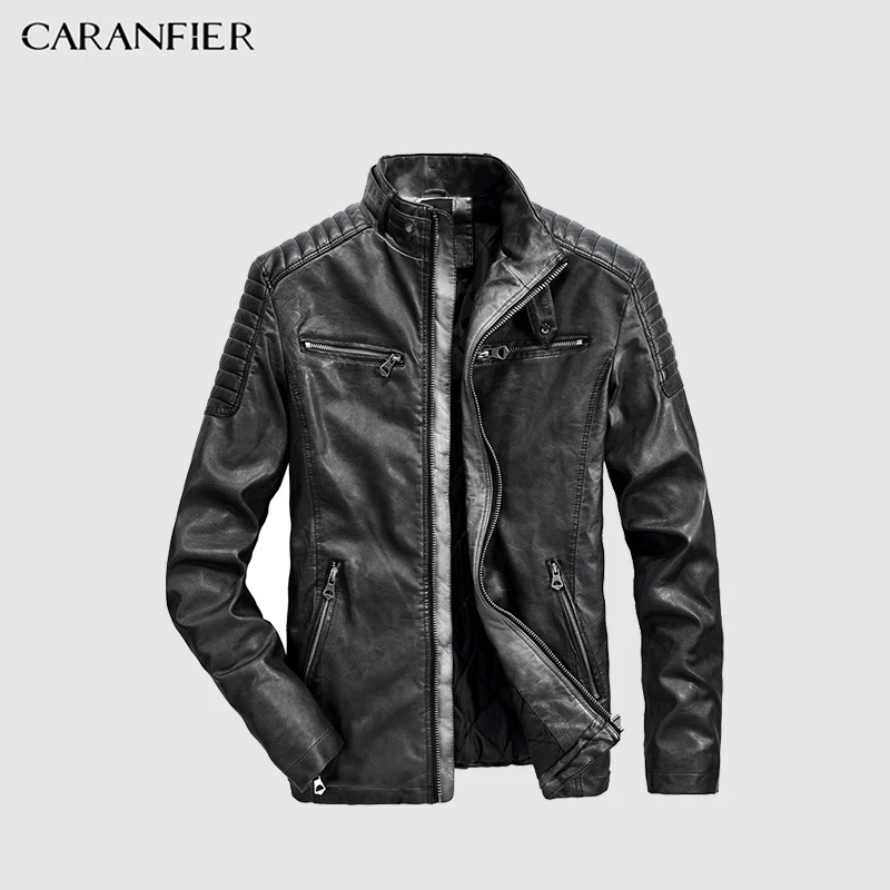Мужские кожаные куртки CARANFIER высококачественное зимнее винтажное мотоциклетное