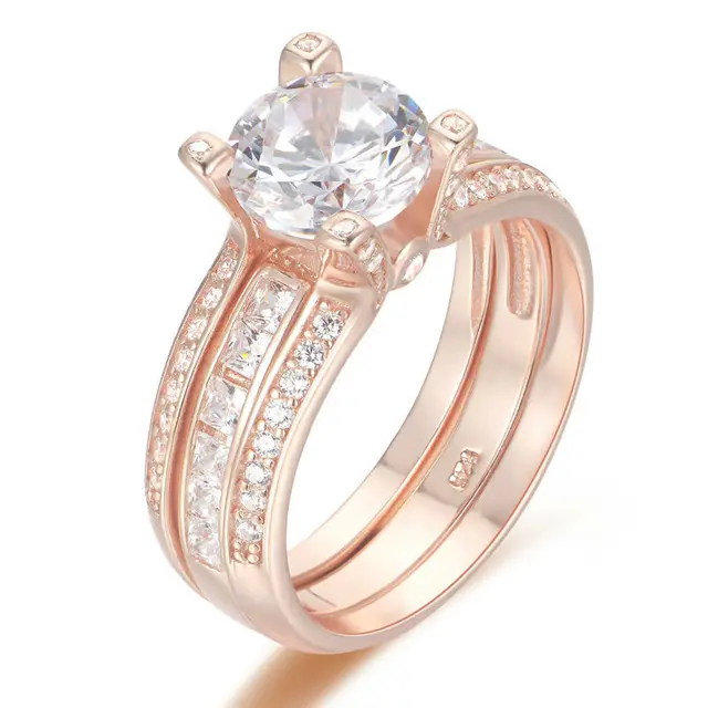 Newshe Rose Gold Color Solid 925 Sterling Silver Wedding Ring Set Newshe Rose Gold Color Solid 925 Sterling Silver Wedding Ring Set Engagement Band Fashion Jewelry Gift