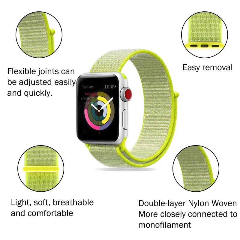 Светло-желтая спортивная петля ремешок для Apple Watch 44 мм ремешок 40 мм Женский браслет 38 мм мужской браслет 42 мм для серии iPhone 3