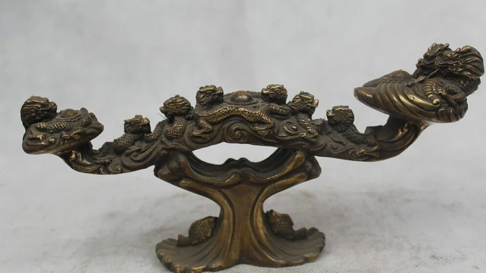 

6"Chinese Folk Pure Bronze excellent Lucky Nina Dragon Ru Yi Statue