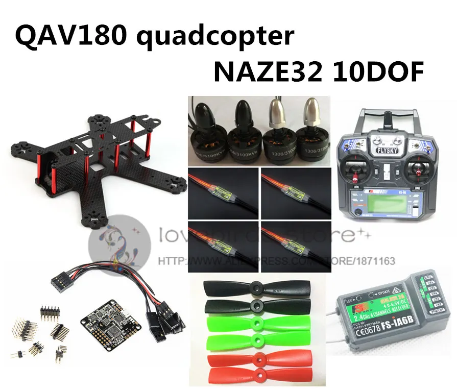 

DIY FPV QAV180 RC cross race quadcopter mini drone kit & RTF NAZE32 10DOF + 1306 3100KV + BL 6A ESC + FLYSKY FS-i6 + iA6B
