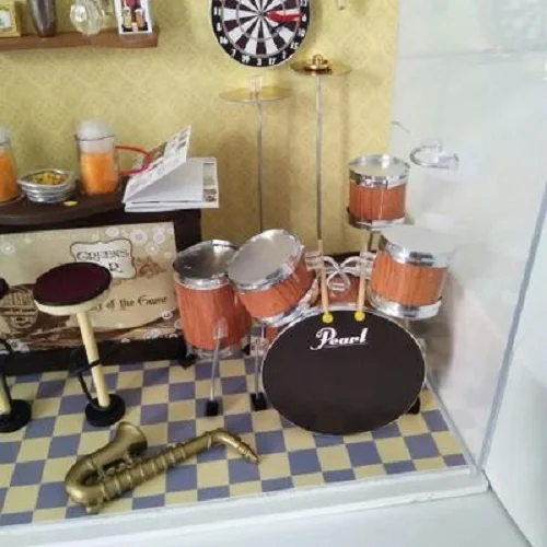 Зеленый бар Ручной Работы Деревянный DIY кукольный домик сборка Miniatura гитарные барабаны мини-дом Креативный Детский Взрослый пазл подарок кукла