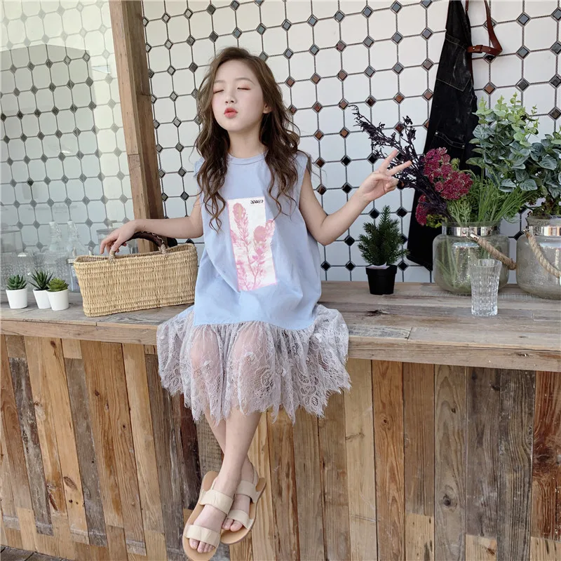 

Children's FashionT-shirt Dress 2019 New Baby Lace Dress Kids Dresses for Girls Teen Printed Dress Toddler Summer Clothes,#5248