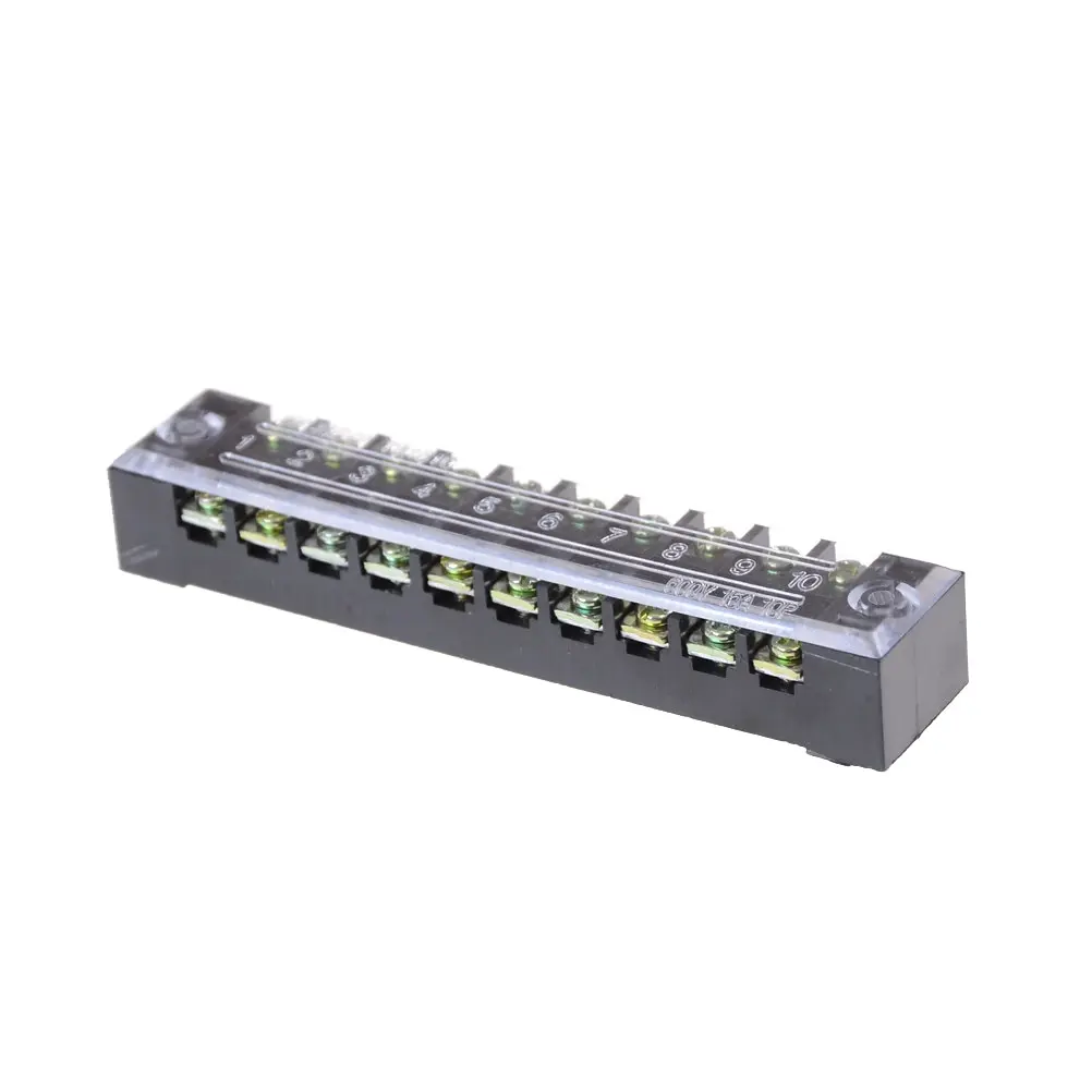 600V 15A 10 Positions Dual Rows Covered Barrier Screw Terminal Block Strip HV 